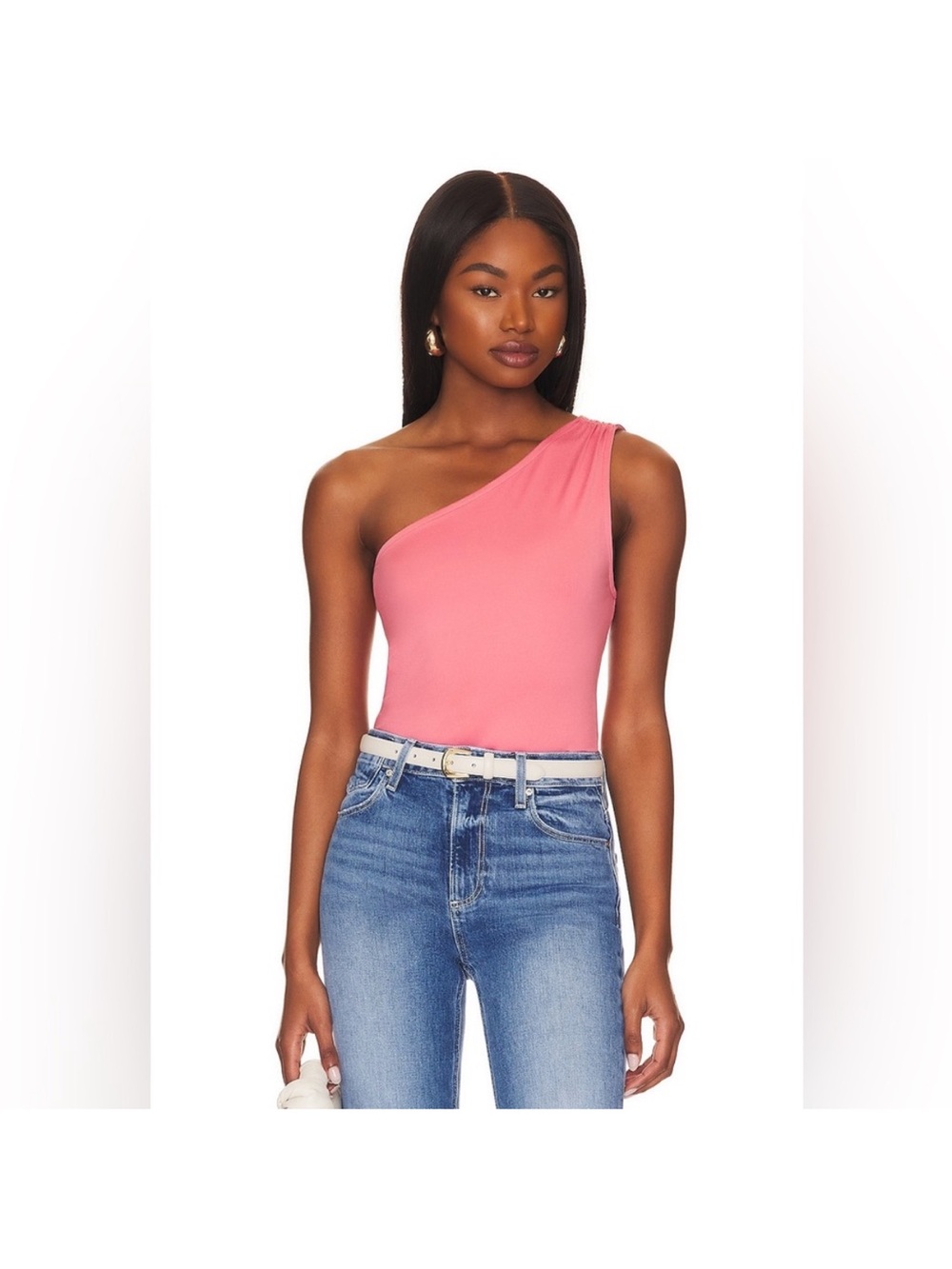 PAIGE Saveria Bodysuit Womens M Pink NWOT One‎ Shoulder Asymmetrical Chic